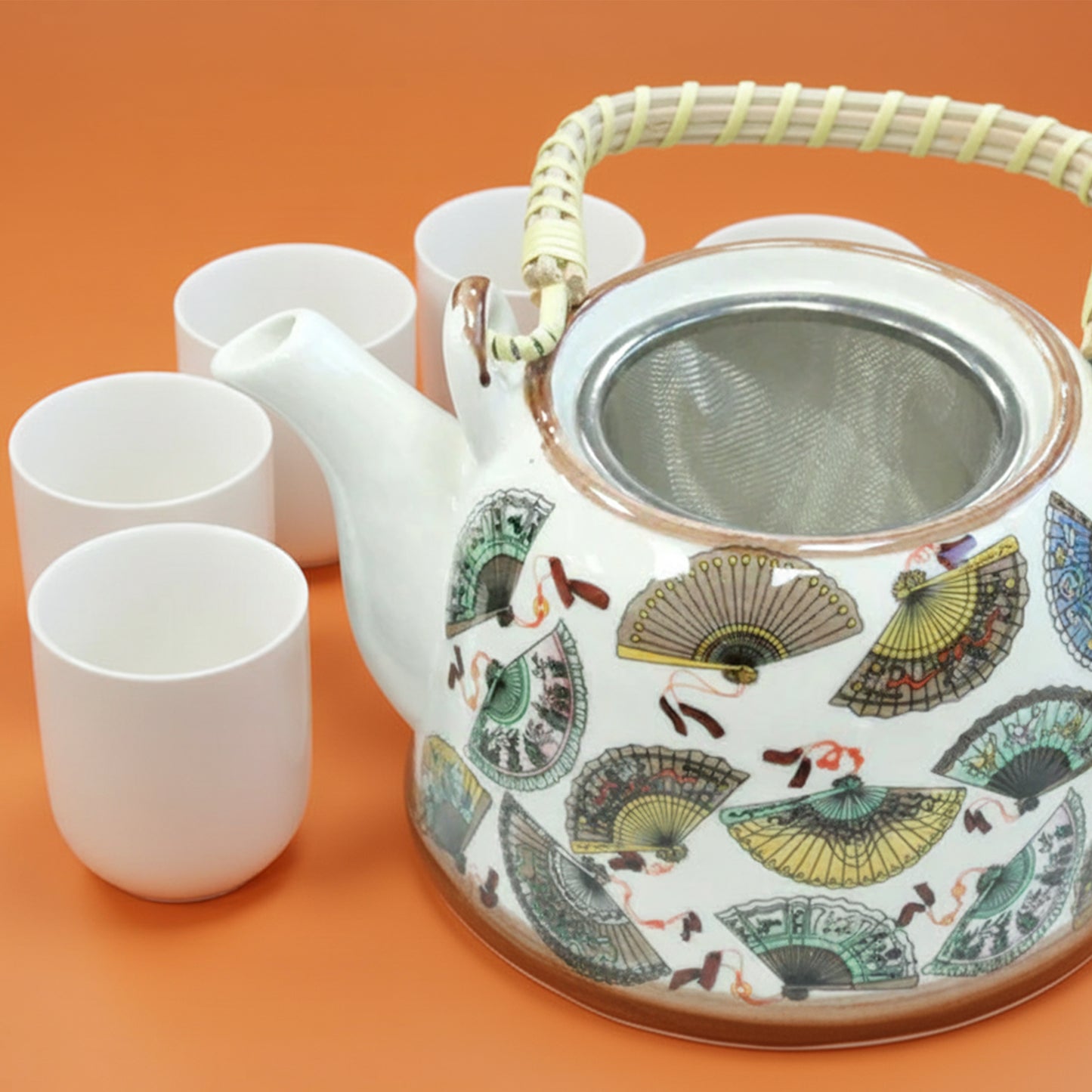 Traditional Herbal Tea Pot Set with Teapot with Tea Infuser & 6 Matching Tea Cups - Herbal Tea Gift Set