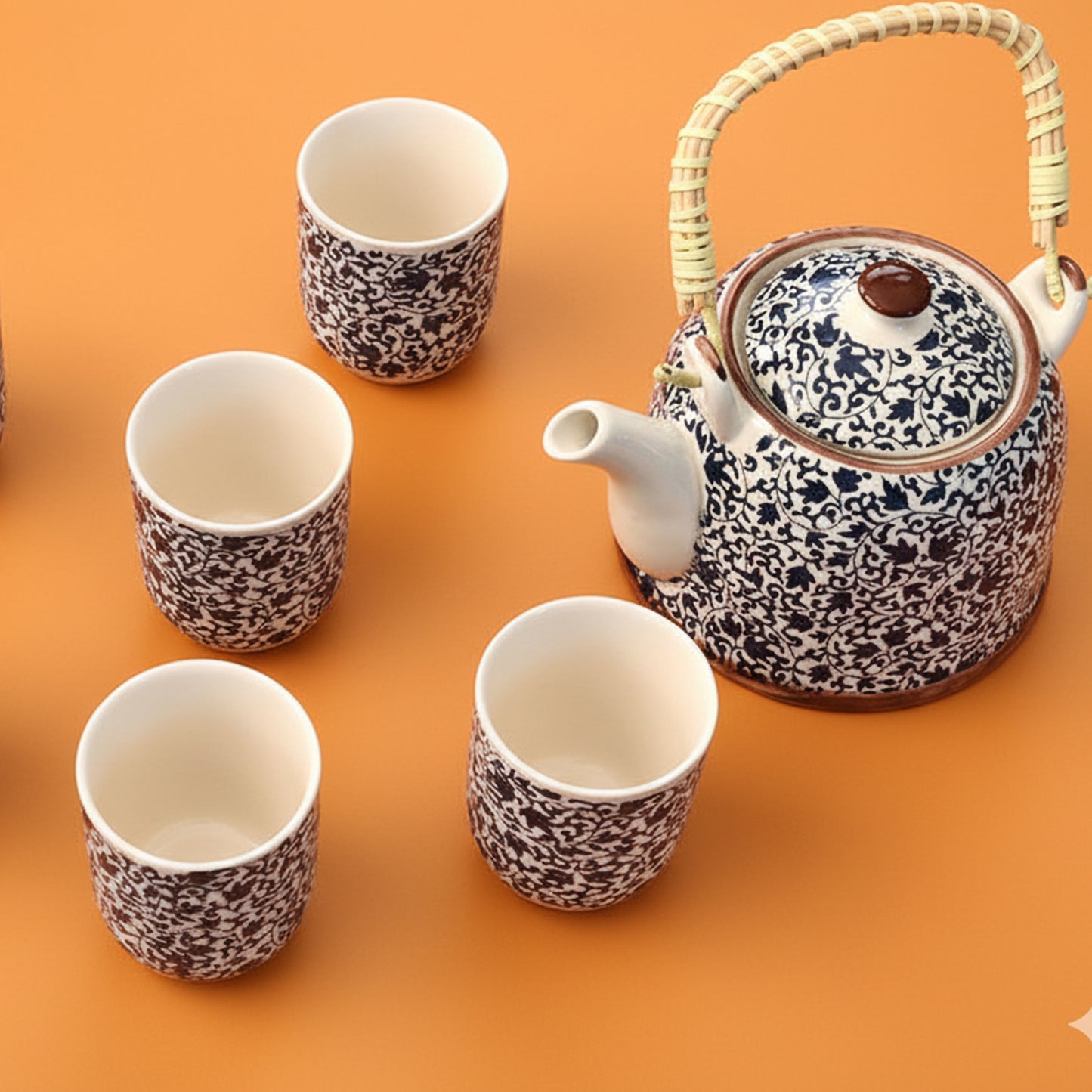 Traditional Herbal Tea Pot Set with Teapot with Tea Infuser & 6 Matching Tea Cups - Herbal Tea Gift Set