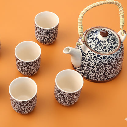 Traditional Herbal Tea Pot Set with Teapot with Tea Infuser & 6 Matching Tea Cups - Herbal Tea Gift Set