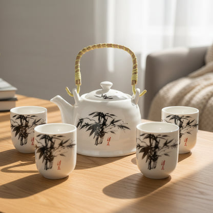 Traditional Herbal Tea Pot Set with Teapot with Tea Infuser & 6 Matching Tea Cups - Herbal Tea Gift Set