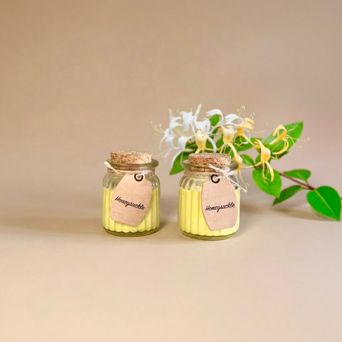 Honeysuckle Soy Wax Candles in Rustic Glass Pots