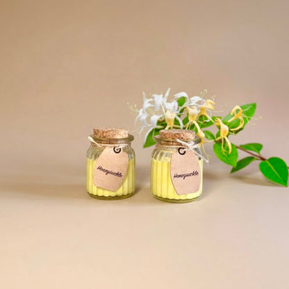 Honeysuckle Soy Wax Candles in Rustic Glass Pots