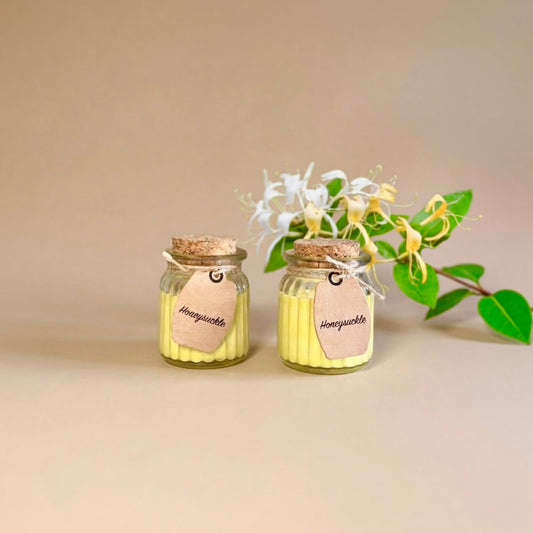 Honeysuckle Soy Wax Candles in Rustic Glass Pots