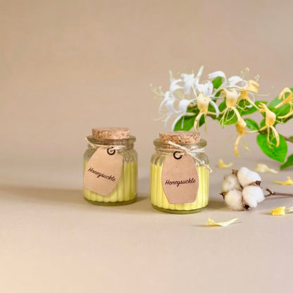 Honeysuckle Soy Wax Candles in Rustic Glass Pots
