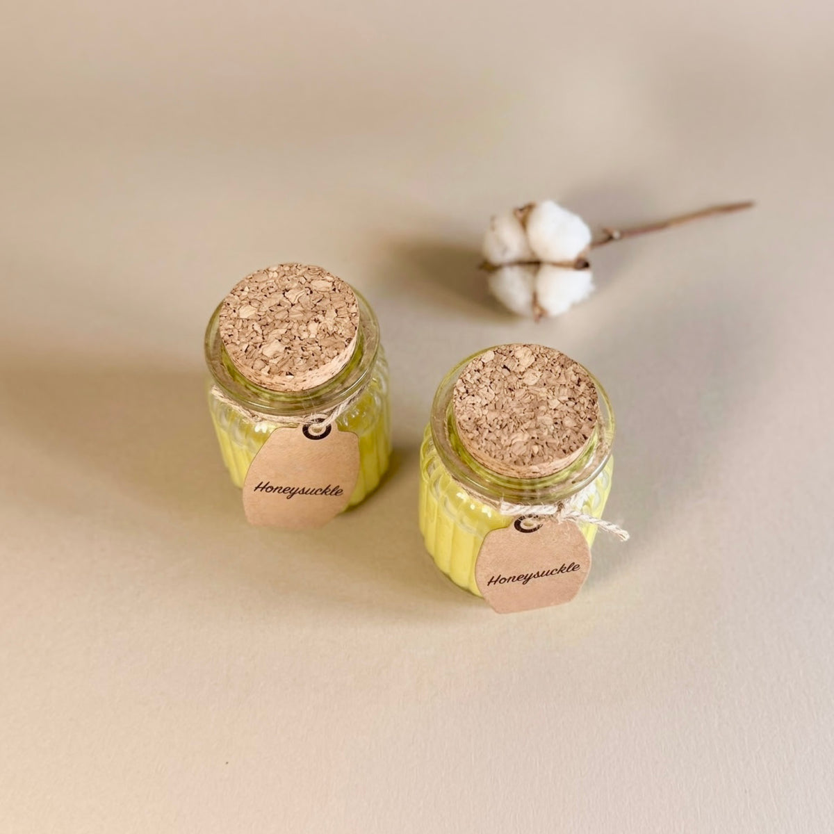 Honeysuckle Soy Wax Candles in Rustic Glass Pots