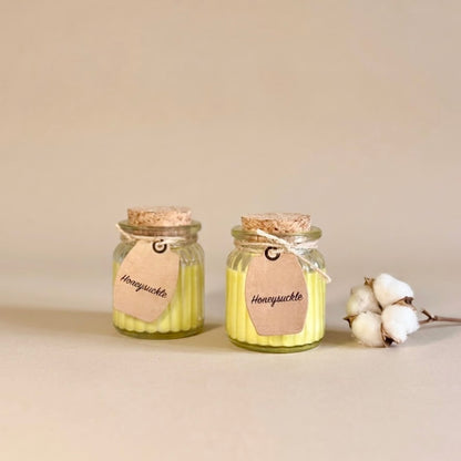Honeysuckle Soy Wax Candles in Rustic Glass Pots