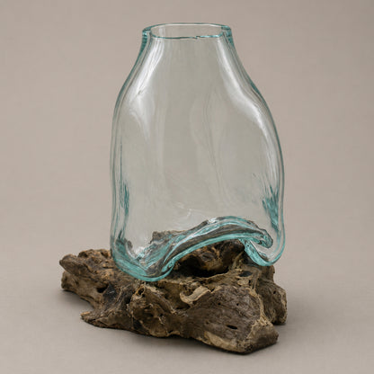 Handmade Molten Glass Terrarium on Wood Stand