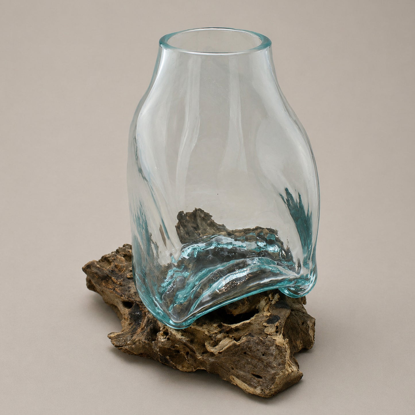 Handmade Molten Glass Terrarium on Wood Stand