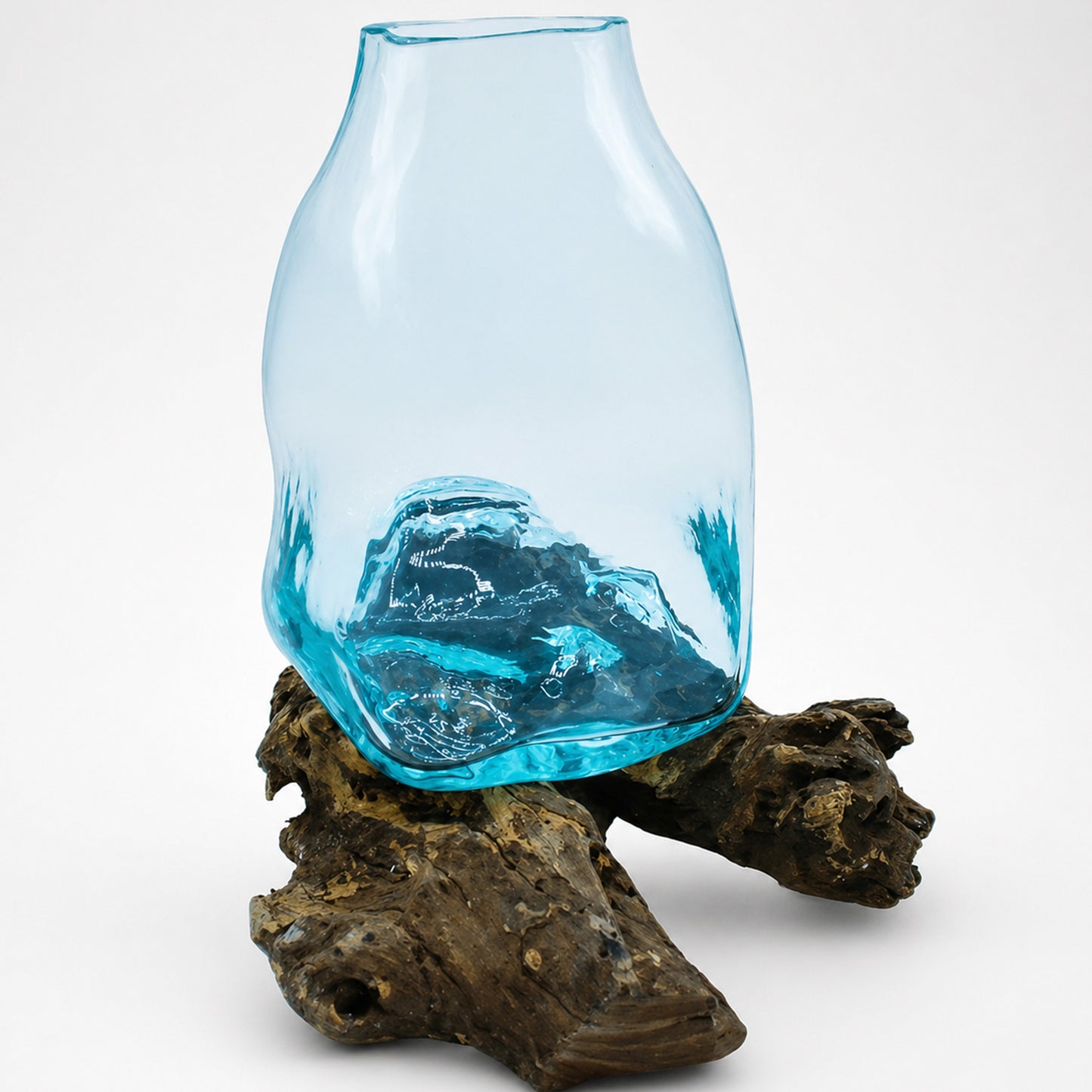 Handmade Molten Glass Terrarium on Wood Stand