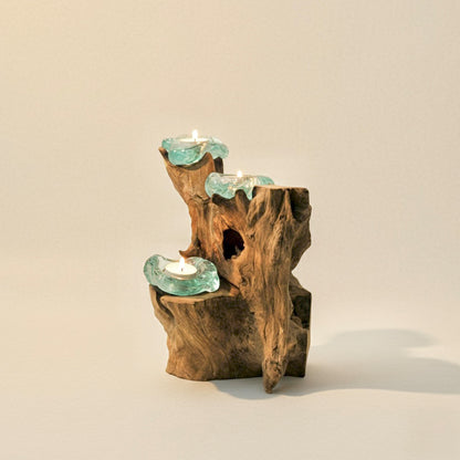 Melted Glass Tealight Holder - Molten Glass Candle Holder - Home Decor