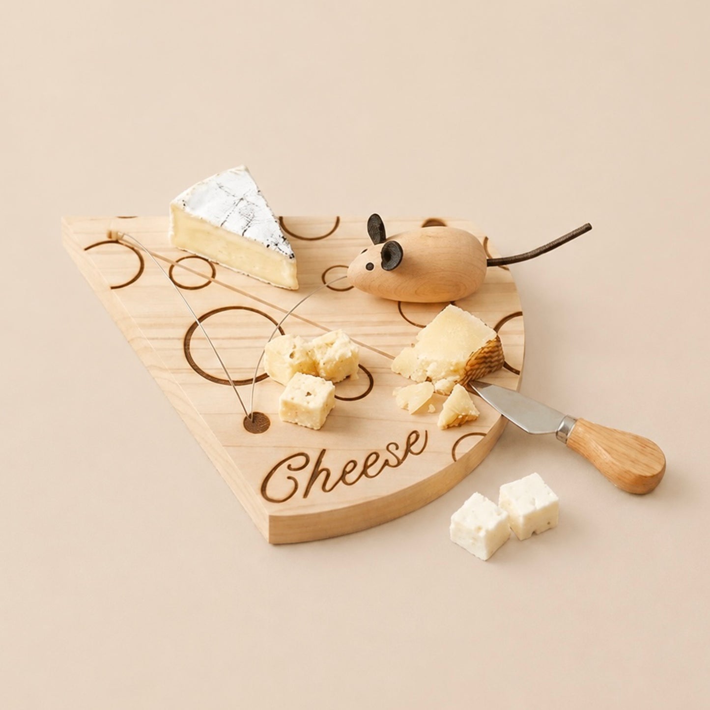 Cheese Board with Wire & Mouse - Cheese Serving Board with Cheese Cutter