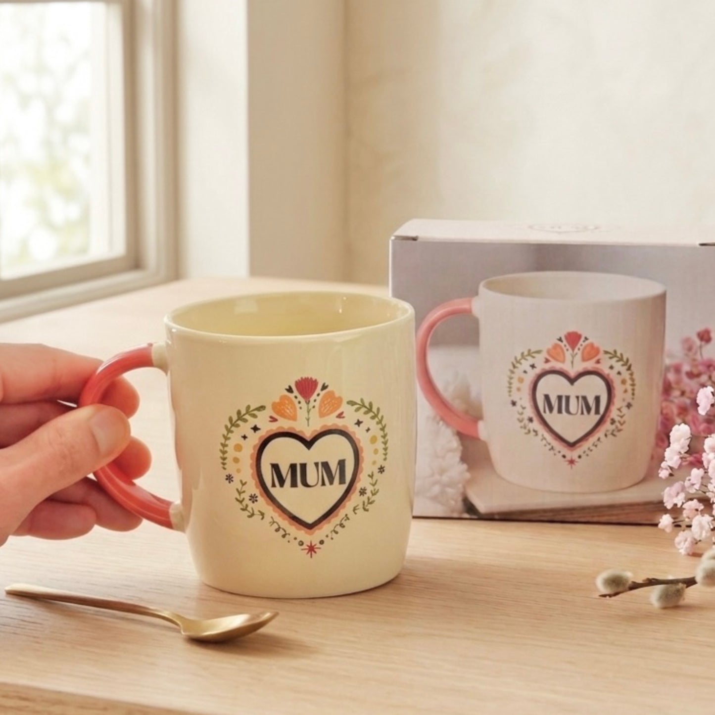 Heart Mum Gift for Mothers - Floral Mug Birthday Gift for Mum