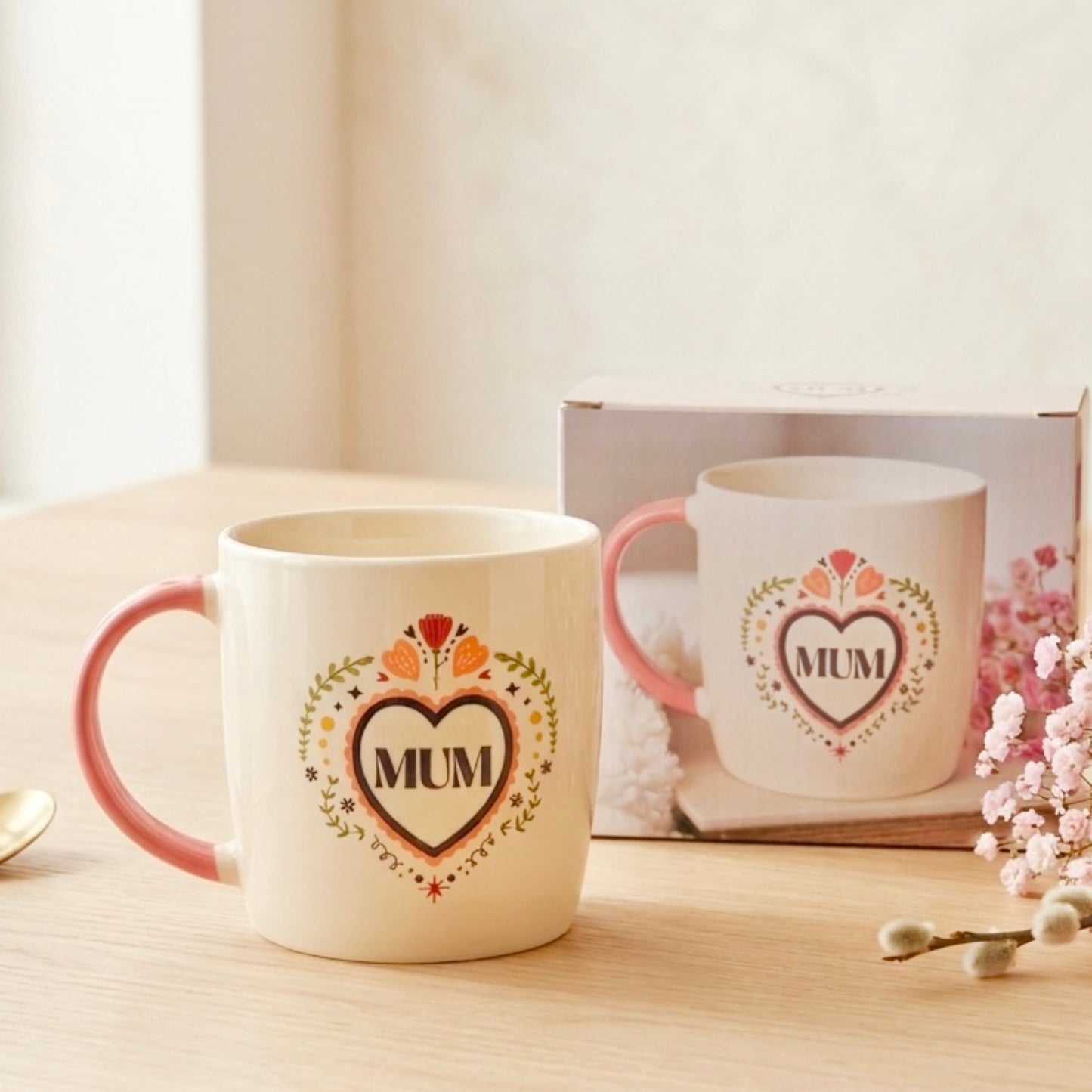 Heart Mum Gift for Mothers - Floral Mug Birthday Gift for Mum
