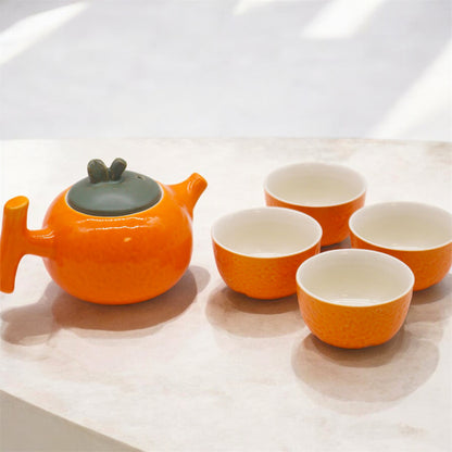 Orange Tea Set with Teapot and 4 Tea Cups - Loose Leaf Tea Set - Green Tea Set