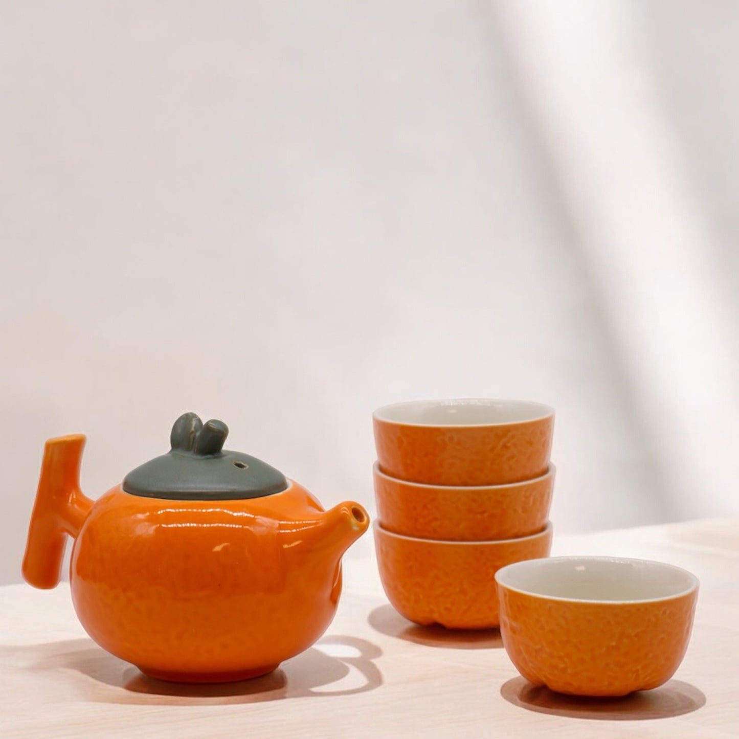 Orange Tea Set with Teapot and 4 Tea Cups - Loose Leaf Tea Set - Green Tea Set