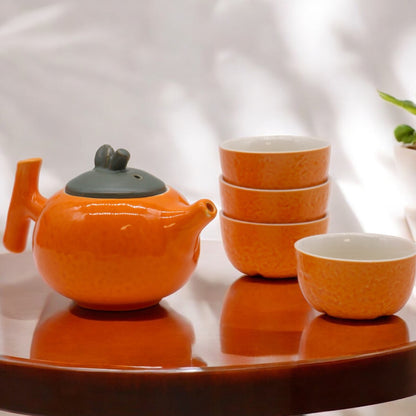 Orange Tea Set with Teapot and 4 Tea Cups - Loose Leaf Tea Set - Green Tea Set