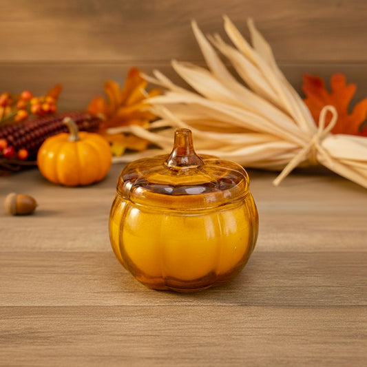 Glass Pumpkin Candle in Pot - Vanilla Scented Autumn Candle