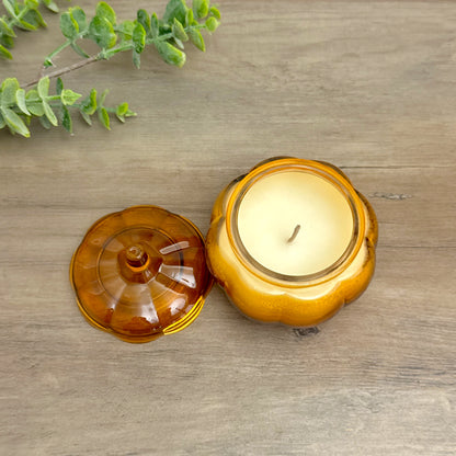 Glass Pumpkin Candle in Pot - Vanilla Scented Autumn Candle