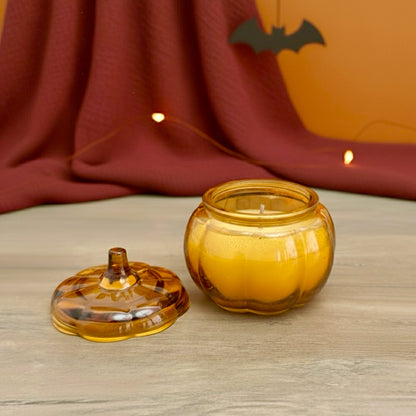 Glass Pumpkin Candle in Pot - Vanilla Scented Autumn Candle
