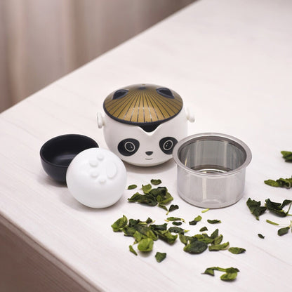 Panda Teapot and Tea Cup Set - Herbal Tea Infusion Teapot Set - Travel Tea Set