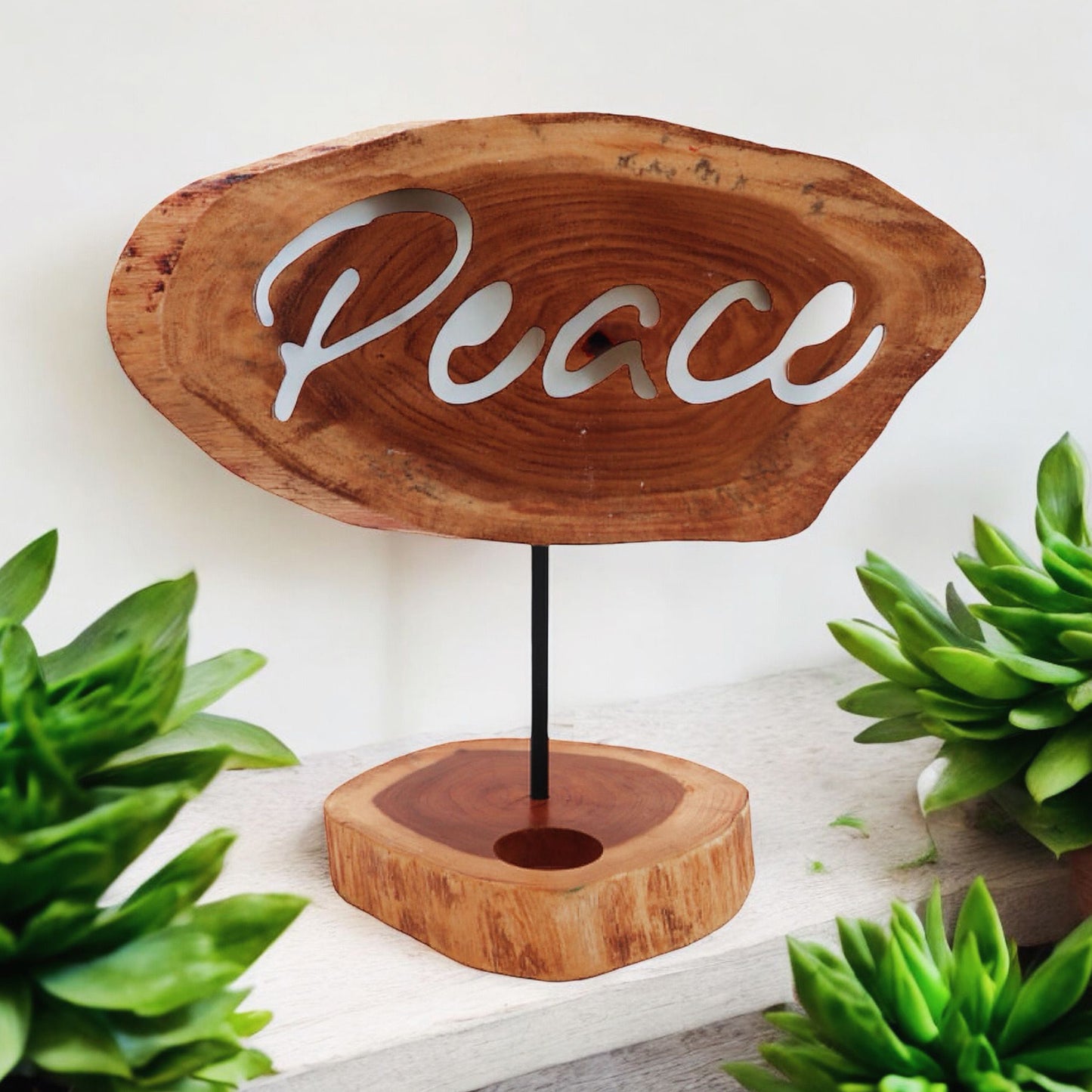 Peace Tealight Holder - Rustic Wooden Candle Holder - Peace Gifts