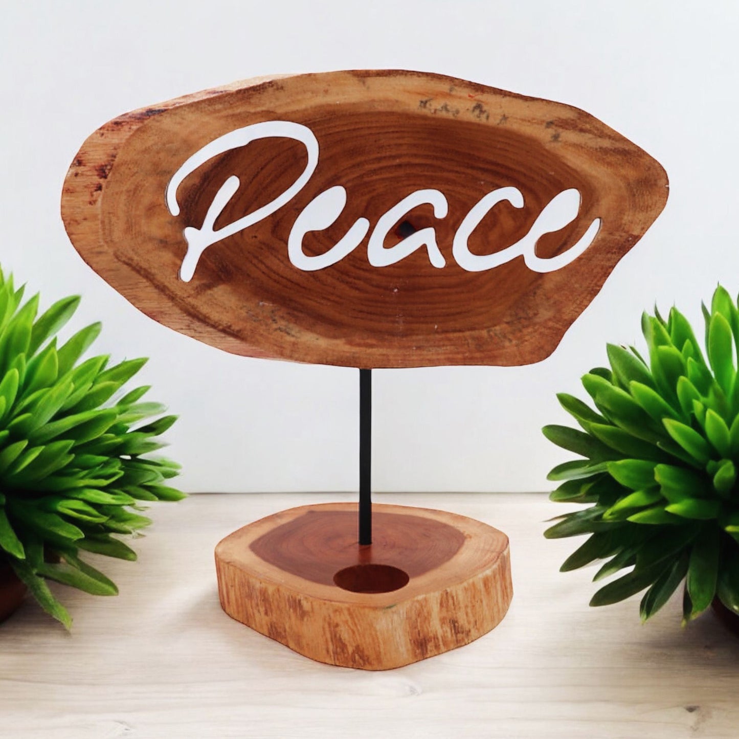 Peace Tealight Holder - Rustic Wooden Candle Holder - Peace Gifts