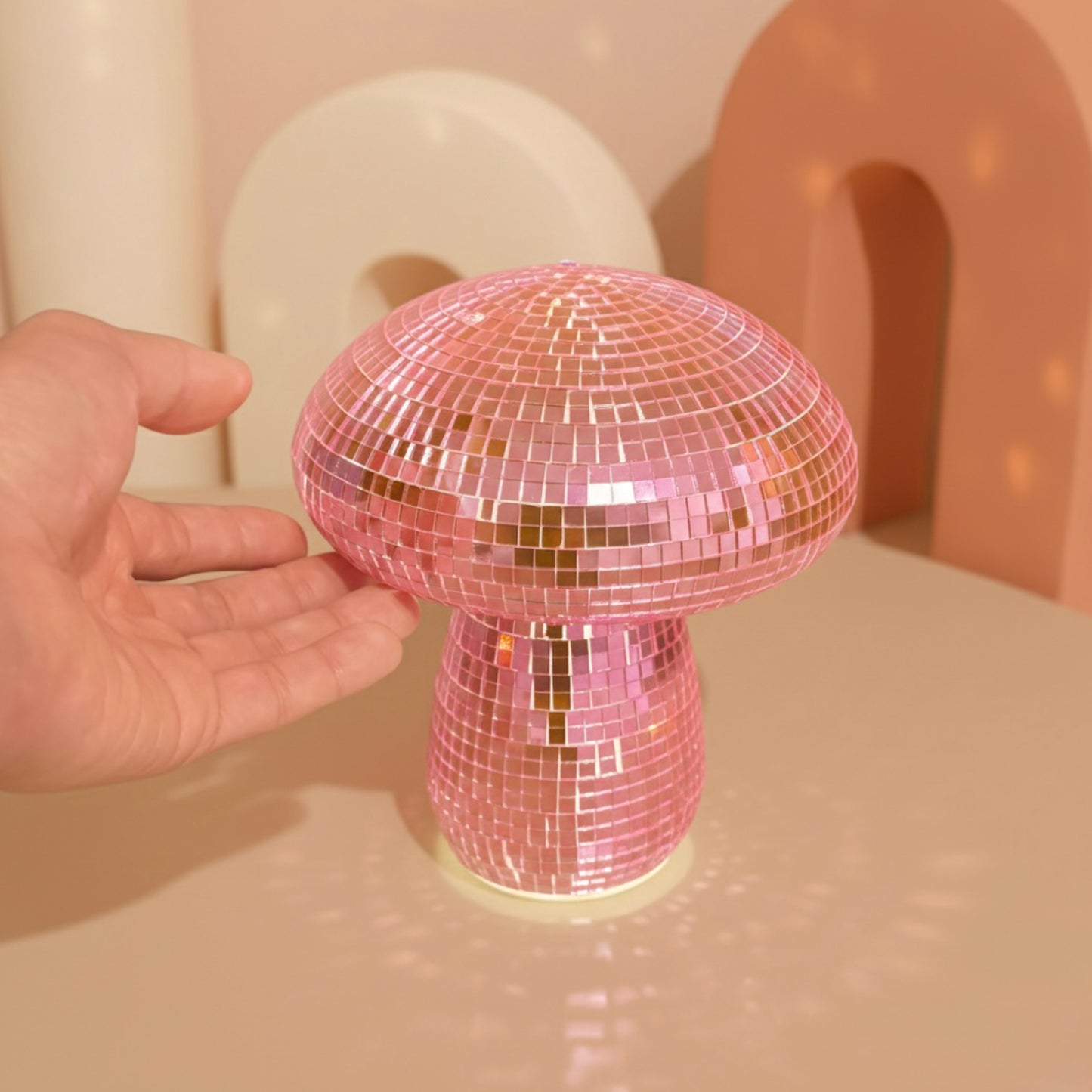 Glitter Ball Mirror Lamp - Pink Mushroom Desk Lamp