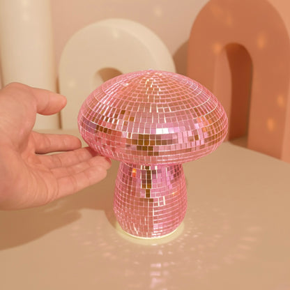 Glitter Ball Mirror Lamp - Pink Mushroom Desk Lamp