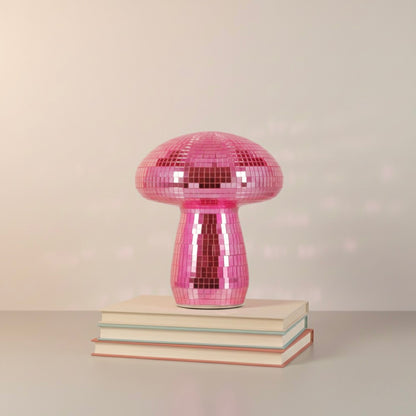Glitter Ball Mirror Lamp - Pink Mushroom Desk Lamp