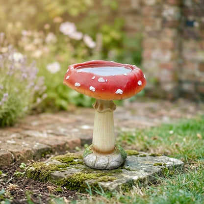 Red Toadstool Bird Bath and Bird Feeder - Mushroom Garden Decor