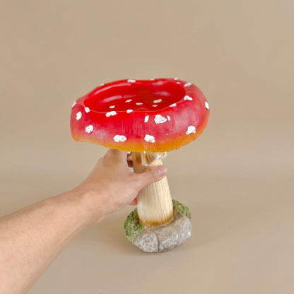Red Toadstool Bird Bath and Bird Feeder - Mushroom Garden Decor
