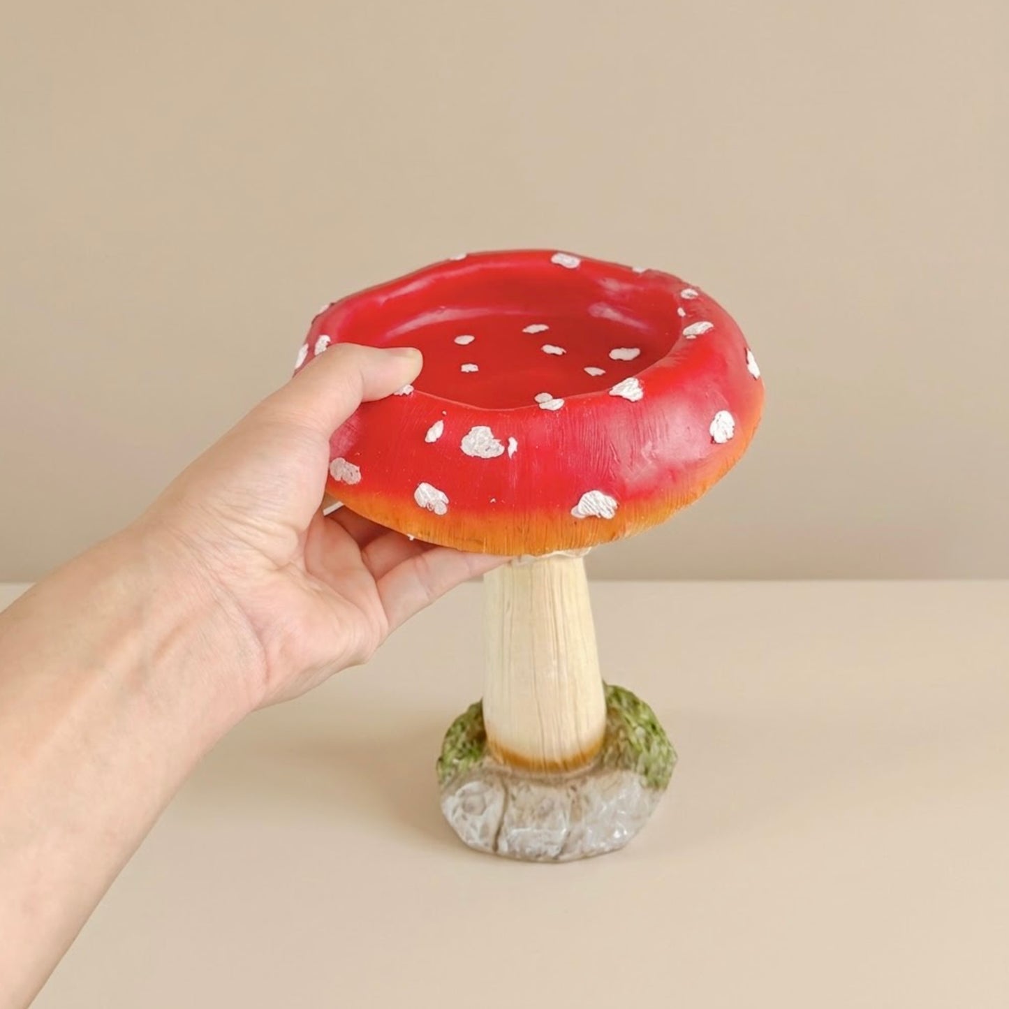Red Toadstool Bird Bath and Bird Feeder - Mushroom Garden Decor