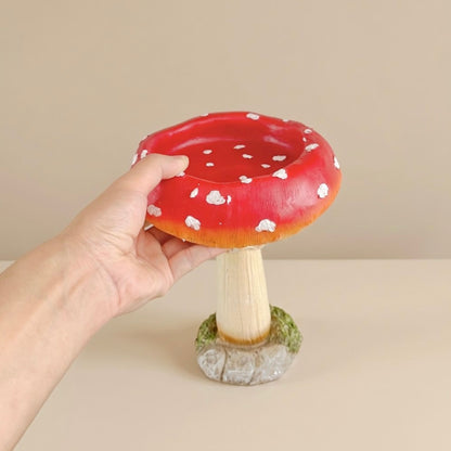 Red Toadstool Bird Bath and Bird Feeder - Mushroom Garden Decor