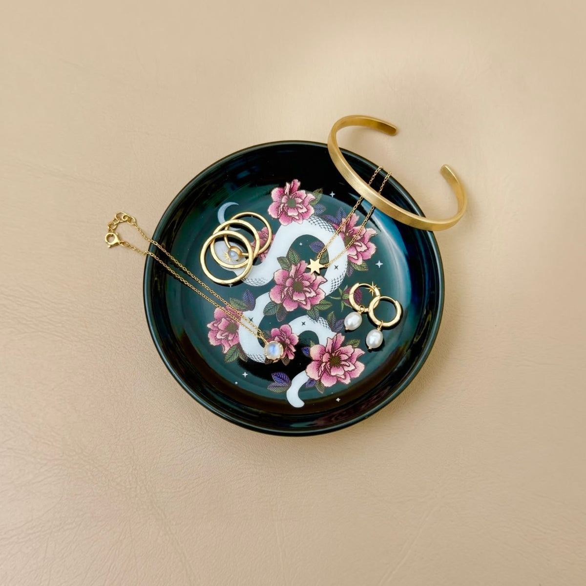 Floral Snake Trinket Tray – Ceramic Jewellery Dish & Catchall Dish