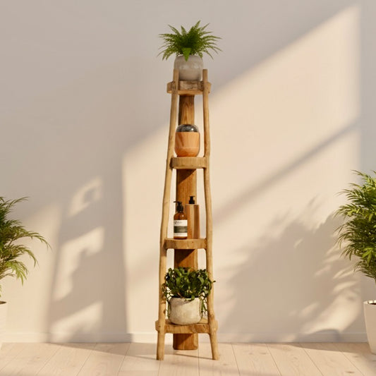 Teak Corner Shelf - Teak Wood Shelving Unit - Handmade Wooden Shelves