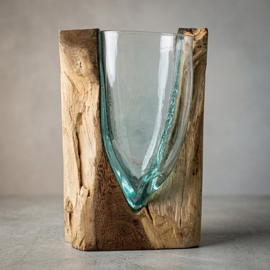 V shaped Molten Glass Vase - Melted Glass Decorative Bowl
