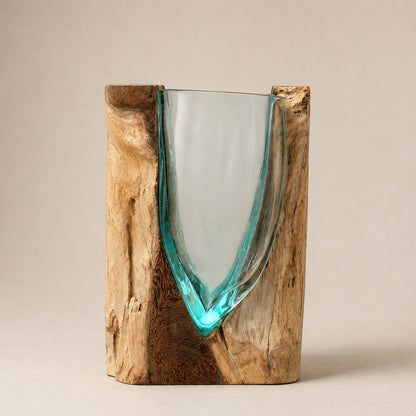 V shaped Molten Glass Vase - Melted Glass Decorative Bowl
