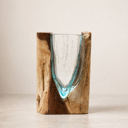 V shaped Molten Glass Vase - Melted Glass Decorative Bowl