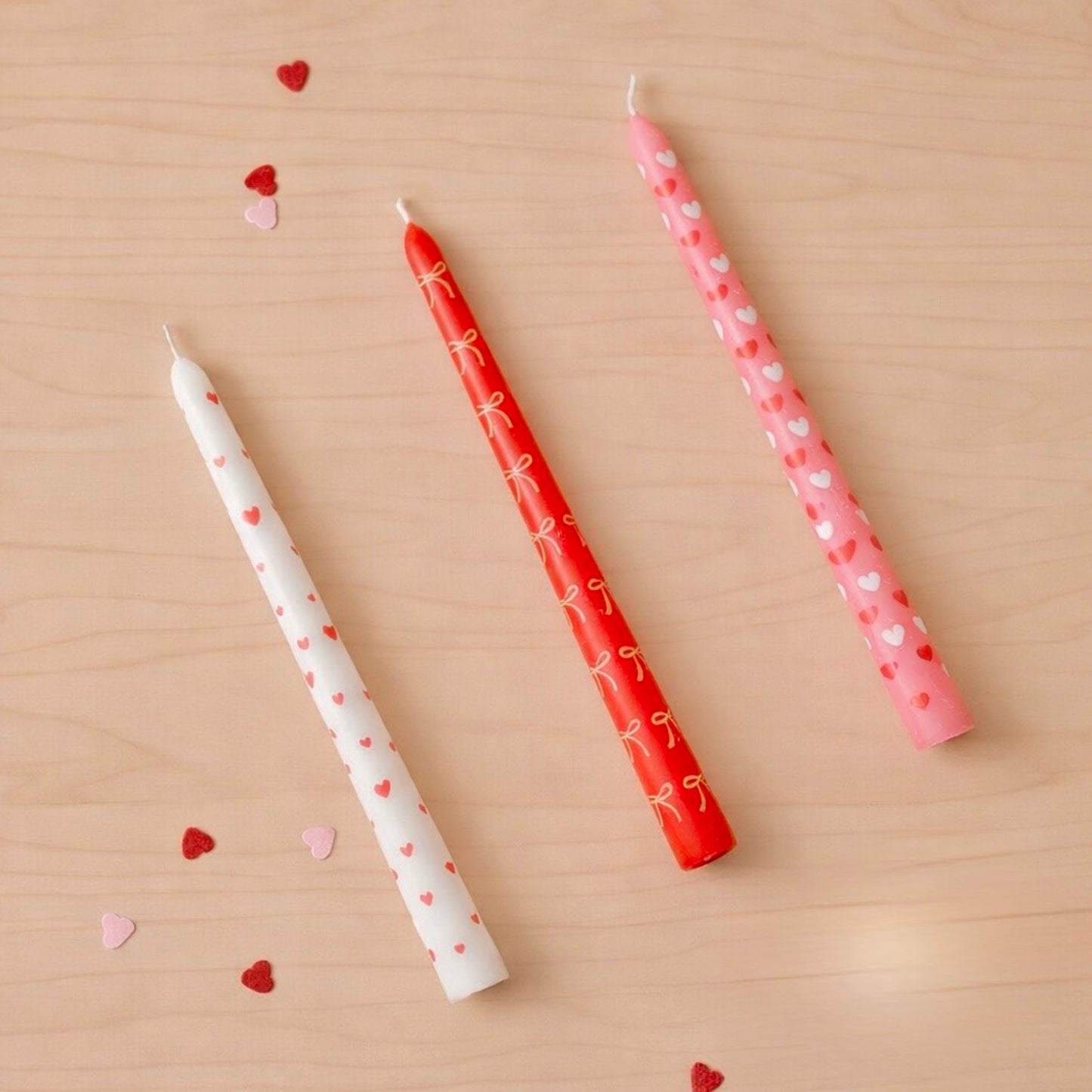 Pink and White Love Heart Dinner Candles - Valentine's Taper Candles