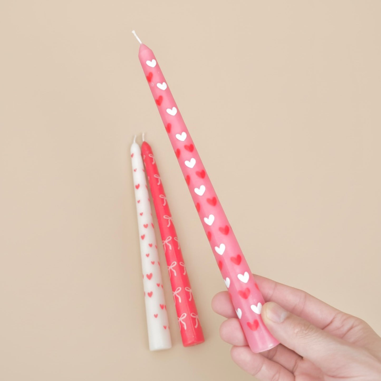 Pink and White Love Heart Dinner Candles - Valentine's Taper Candles
