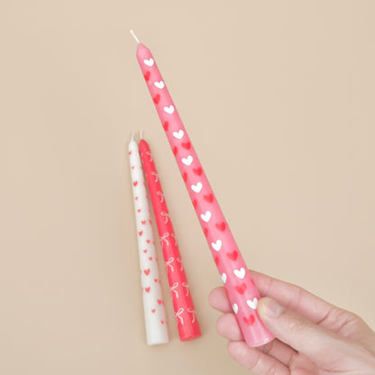 Pink and White Love Heart Dinner Candles - Valentine's Taper Candles