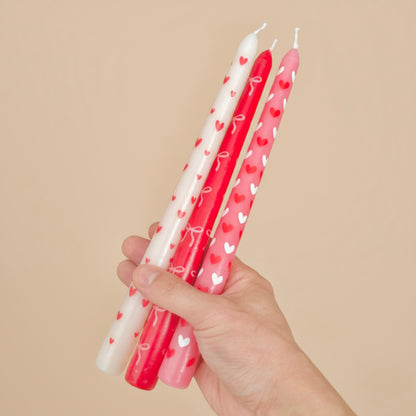 Pink and White Love Heart Dinner Candles - Valentine's Taper Candles