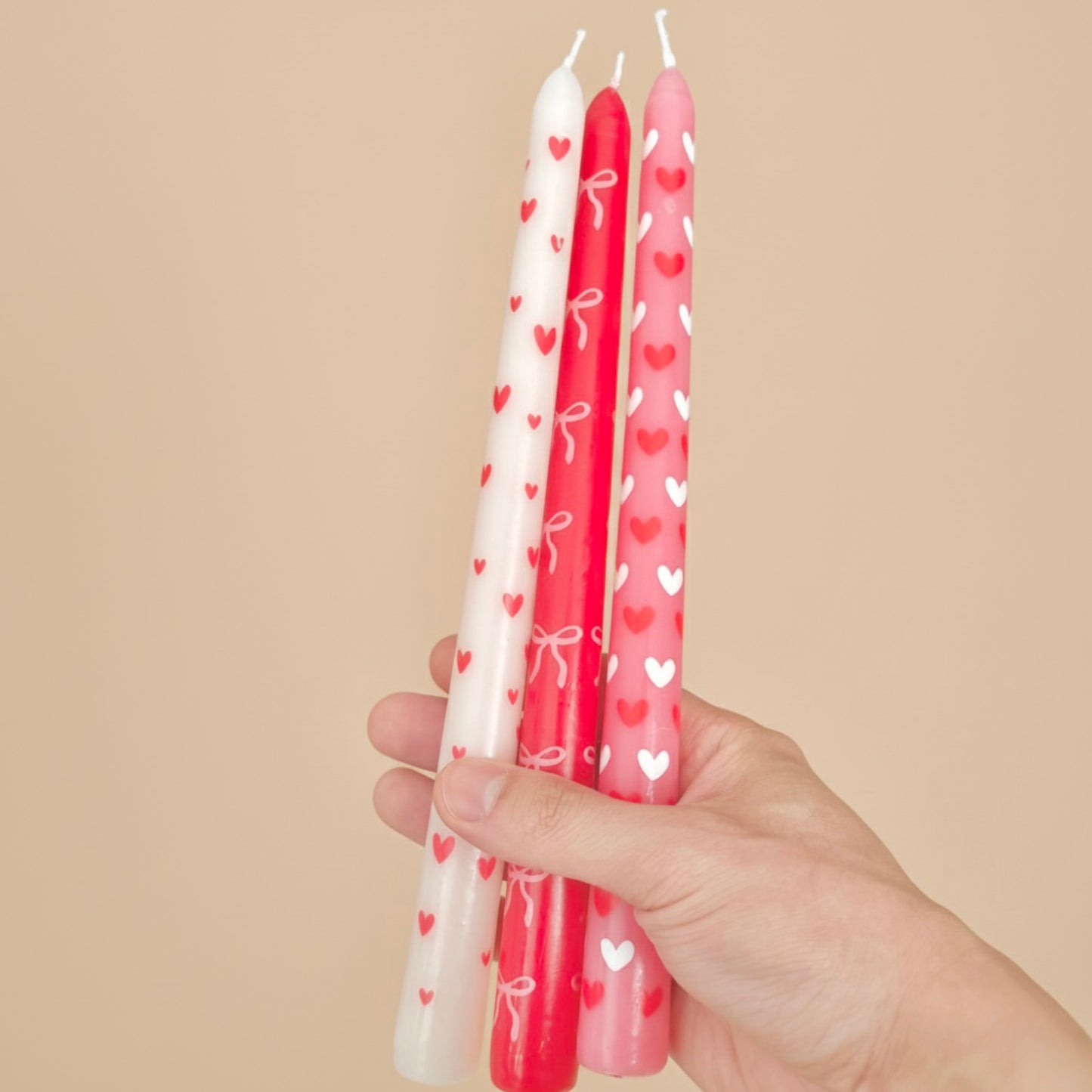 Pink and White Love Heart Dinner Candles - Valentine's Taper Candles