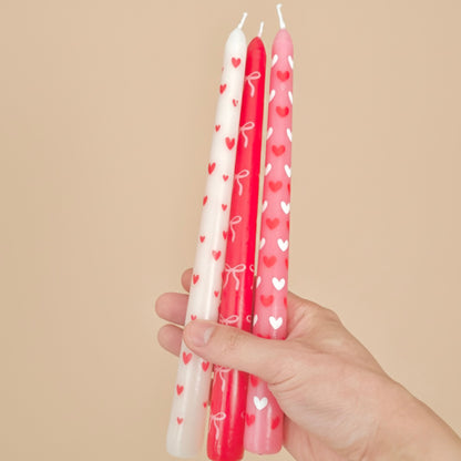 Pink and White Love Heart Dinner Candles - Valentine's Taper Candles