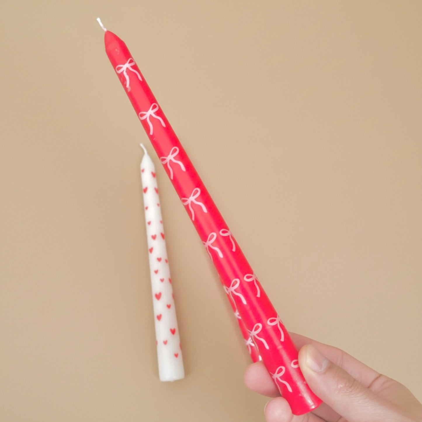 Pink and White Love Heart Dinner Candles - Valentine's Taper Candles