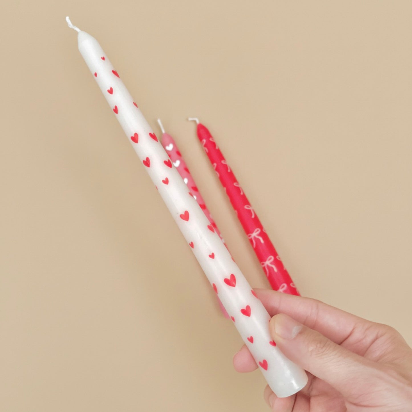 Pink and White Love Heart Dinner Candles - Valentine's Taper Candles