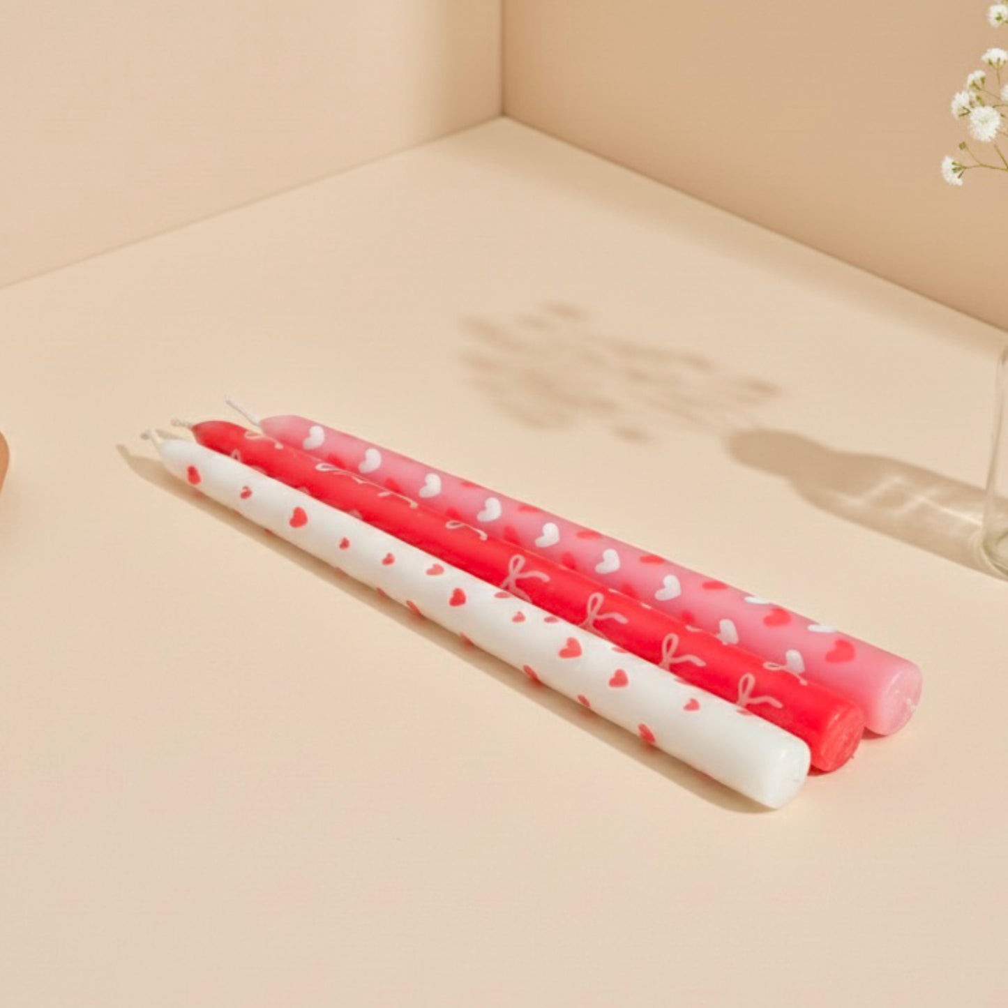 Pink and White Love Heart Dinner Candles - Valentine's Taper Candles