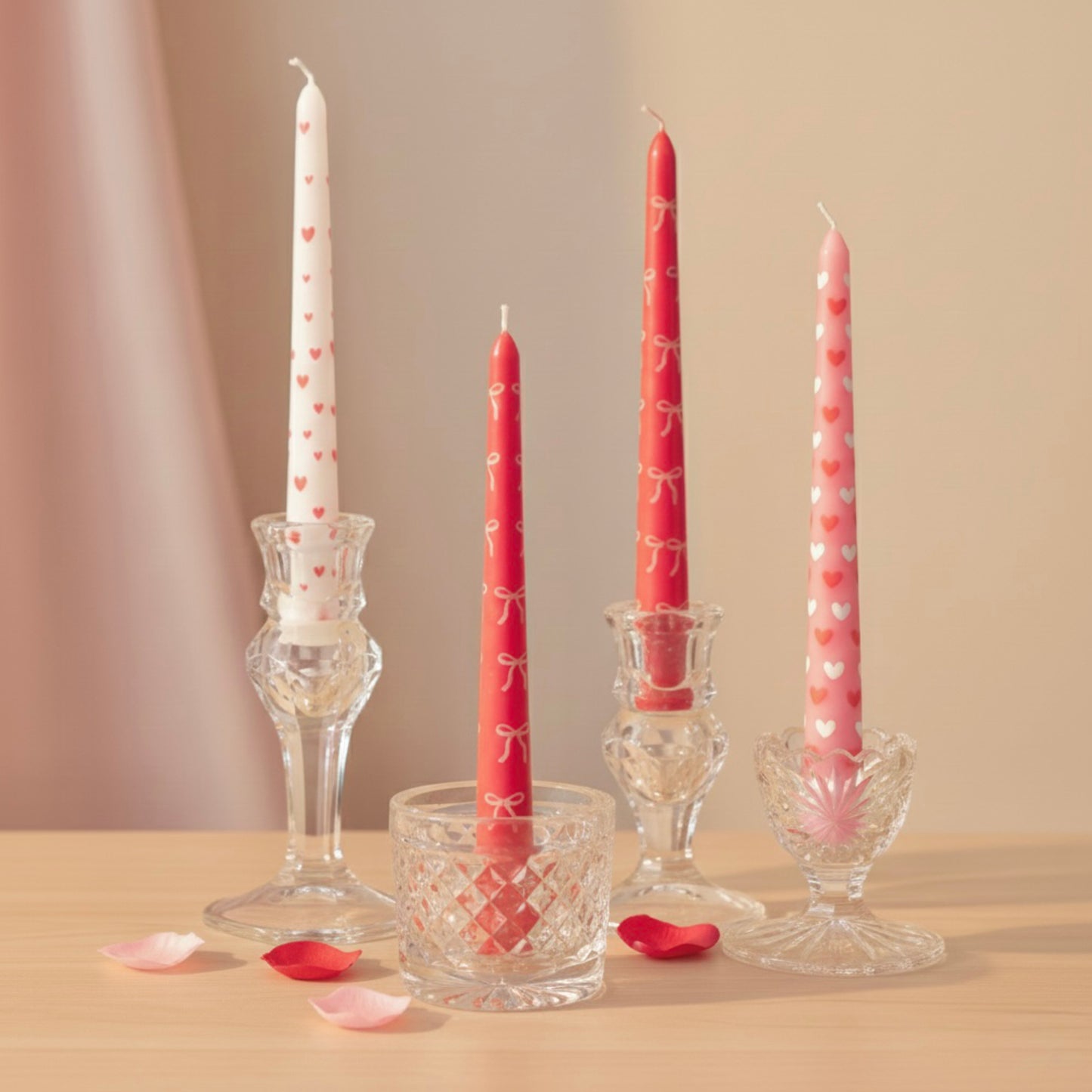 Pink and White Love Heart Dinner Candles - Valentine's Taper Candles