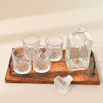 Cut Glass Whiskey Decanter Set with 4 Whiskey Tumblers - Gift for Dad