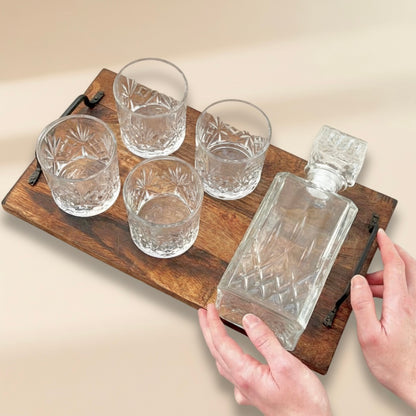 Cut Glass Whiskey Decanter Set with 4 Whiskey Tumblers - Gift for Dad